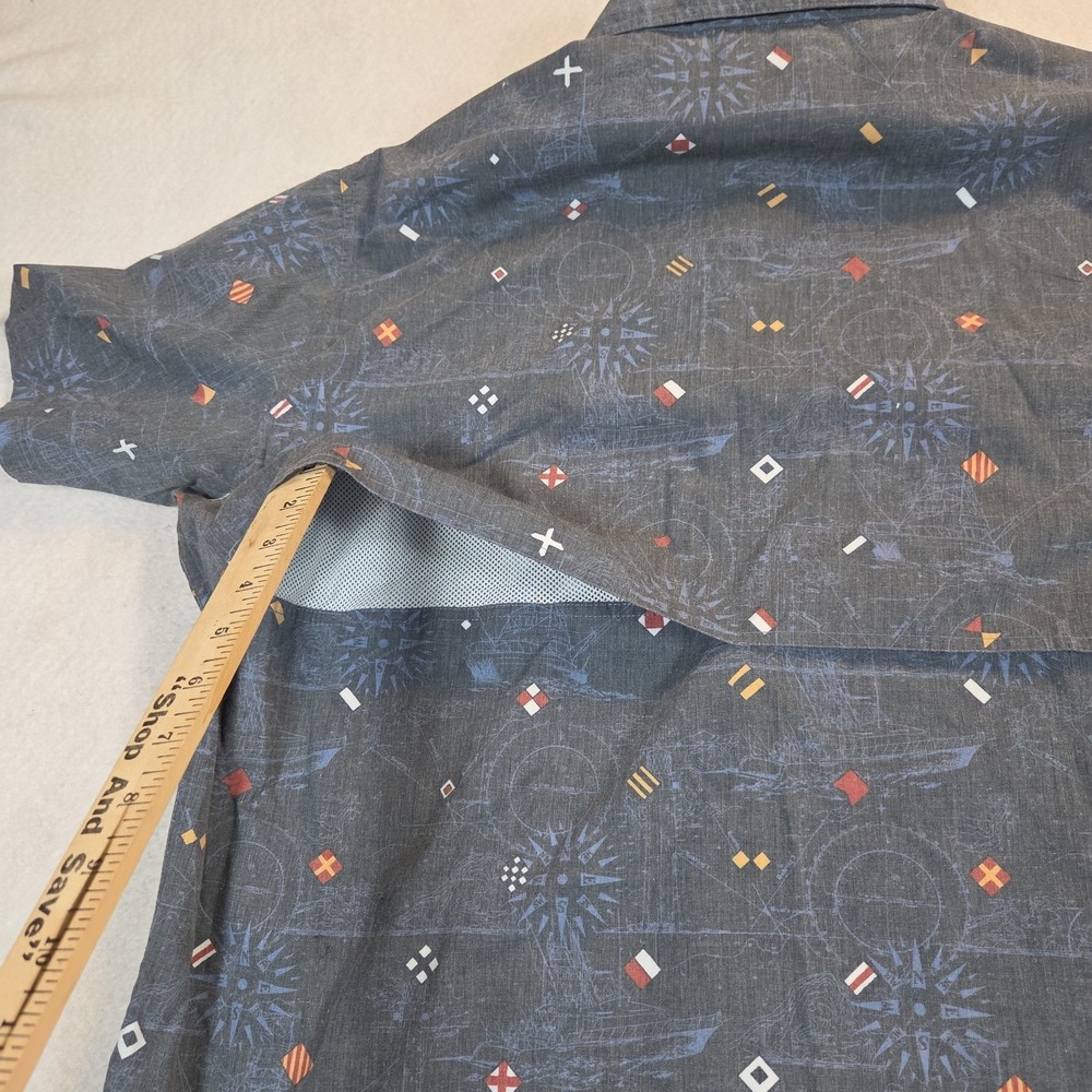 Aftco Shirt Mens XL Short Sleeve Vented Gray Nautical Print Flap Pocket Camp - Picture 10 of 11